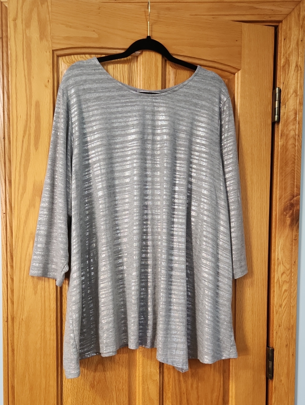 Metallic Silver Striped Boatneck Tunic Top